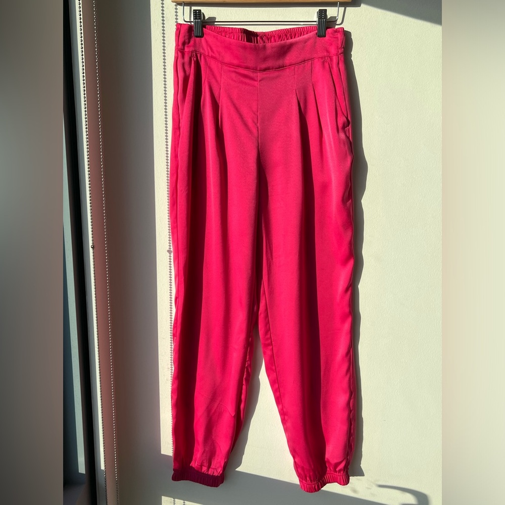 Olivaceous Pink Satin Jogger Pants Size M High Waisted Elastic Waist Trendy